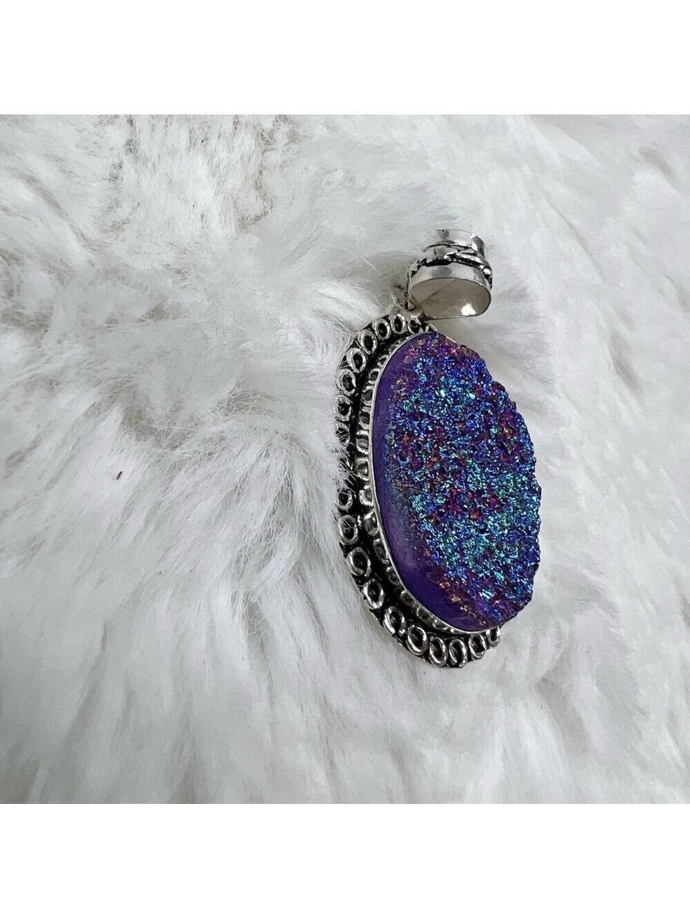 Titanium Druzy 925 Pendant & Earrings Set - Picture 6 of 15